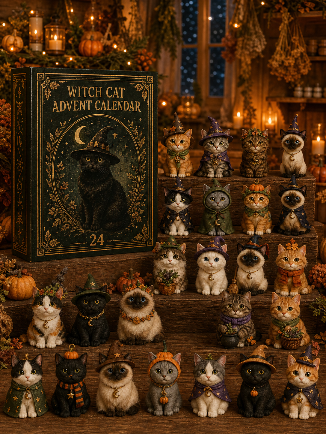 Cat Advent Calendar with 24 Charm Ornaments