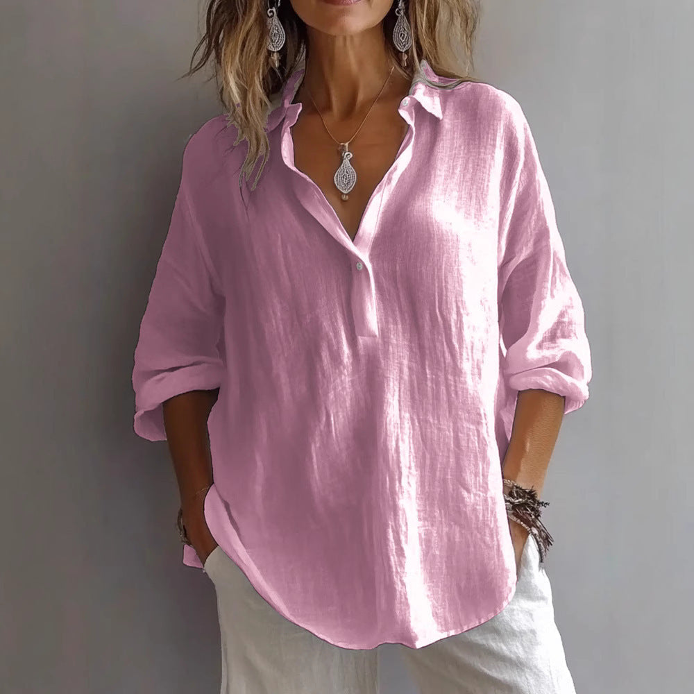 Women's Wide-Sleeve Casual Linen Shirt