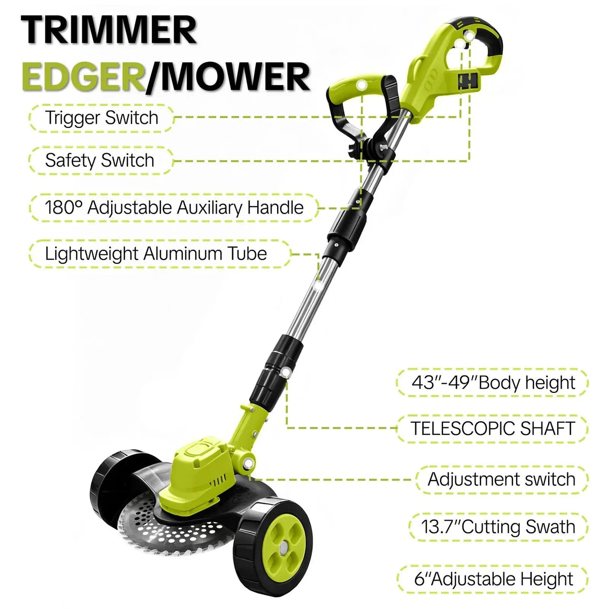 3-in-1 Cordless Lawn Mower & Edger with 2 Batteries
