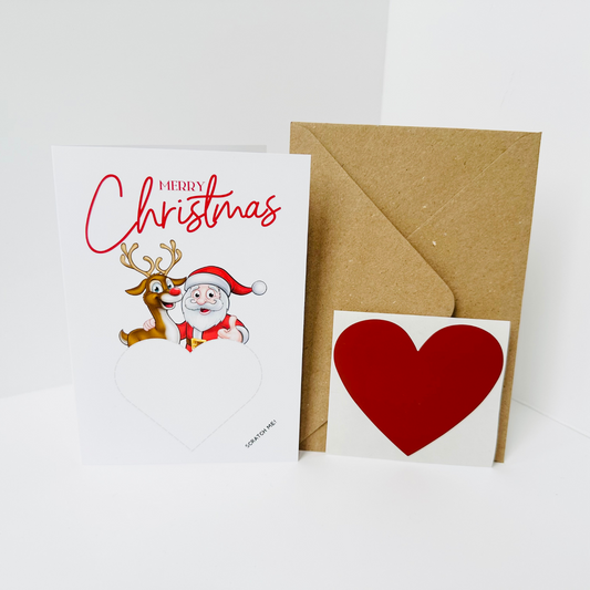 Christmas DIY Scratch Reveal Card - Santa and Rudolf