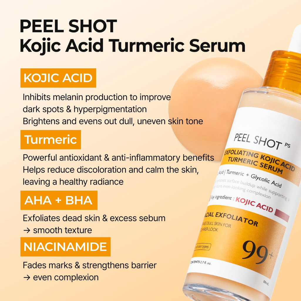 Peel Shot Kojic Acid Turmeric Duo for Dark Spots and Uneven Tone