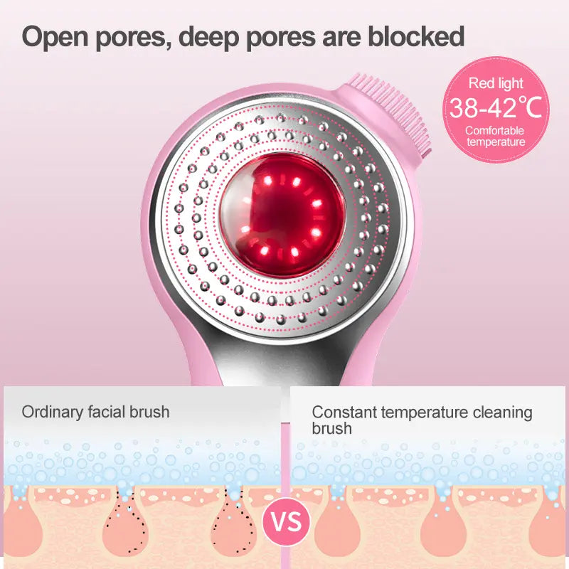 Electric Silicone Facial Cleansing Brush with Sonic Vibration, LED