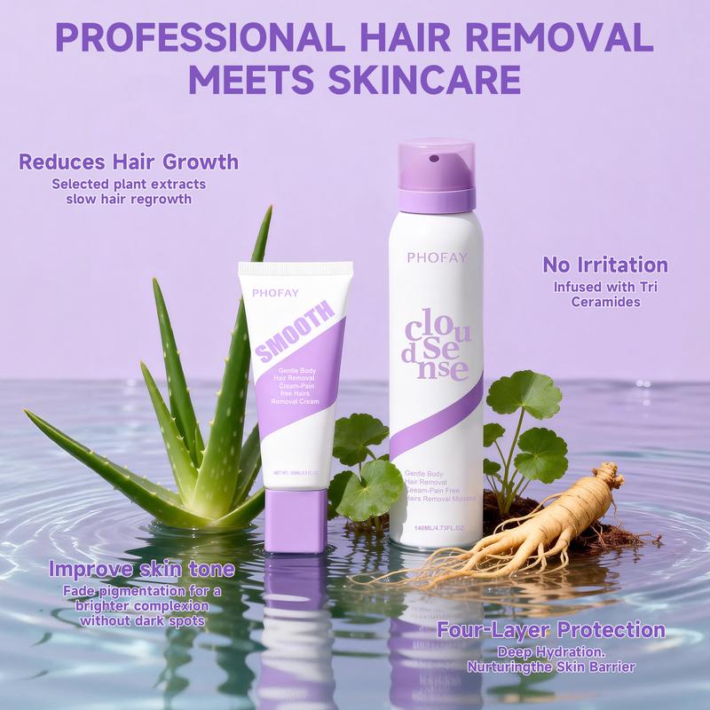 Hair Removal Cream and Mousse Set for Underarms, Legs and Bikini Area – Citrus Scent