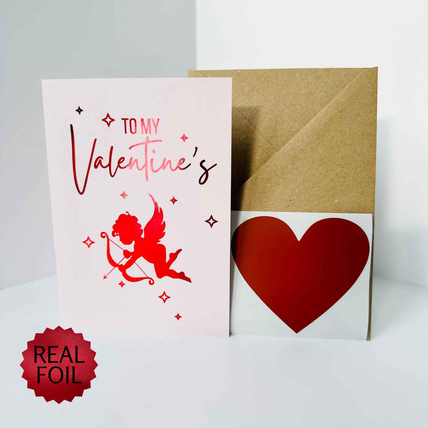 Valentine's Red Foiled DIY Scratch Reveal Card - Red Cupid
