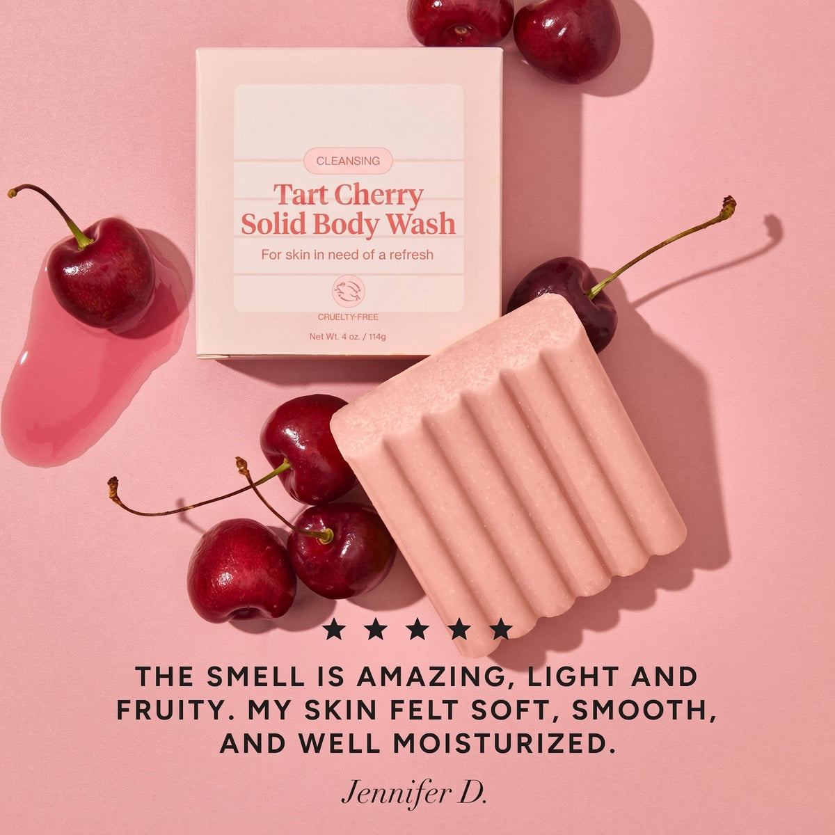 Cleansing Tart Cherry Solid Body Wash with Shea Butter, Sulfate-Free