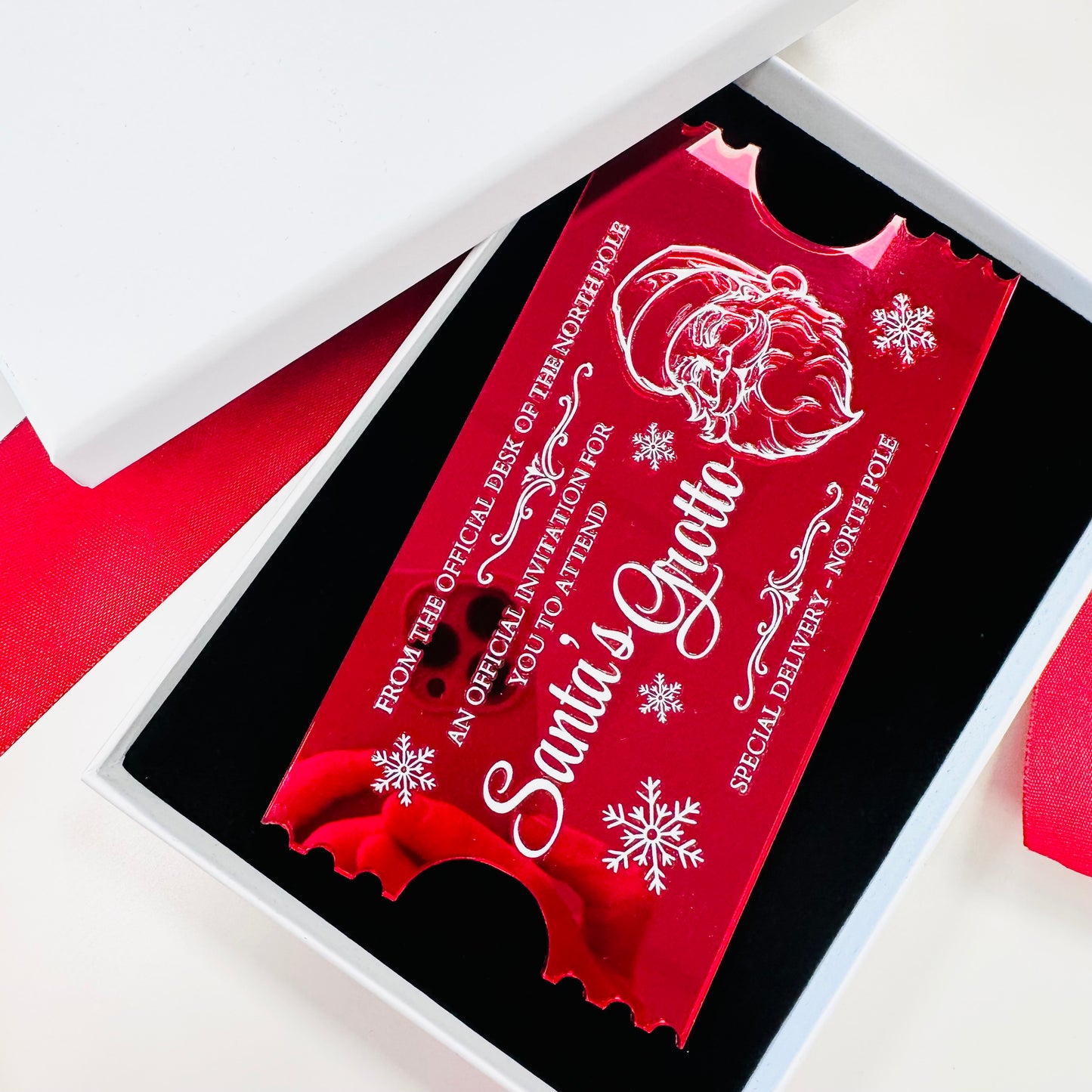 Santa's Grotto Red Acrylic Ticket