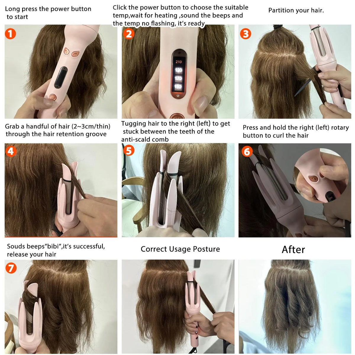 Automatic Hair Curling Iron, Negative Ion Rotating Curl Wand, 4 Heat