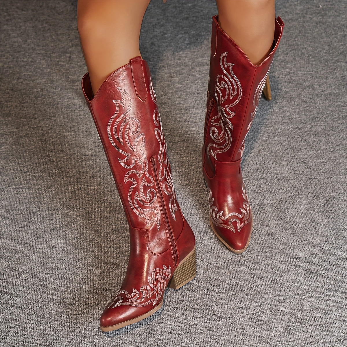 Women's Knee-High Block Heel Cowboy Boots
