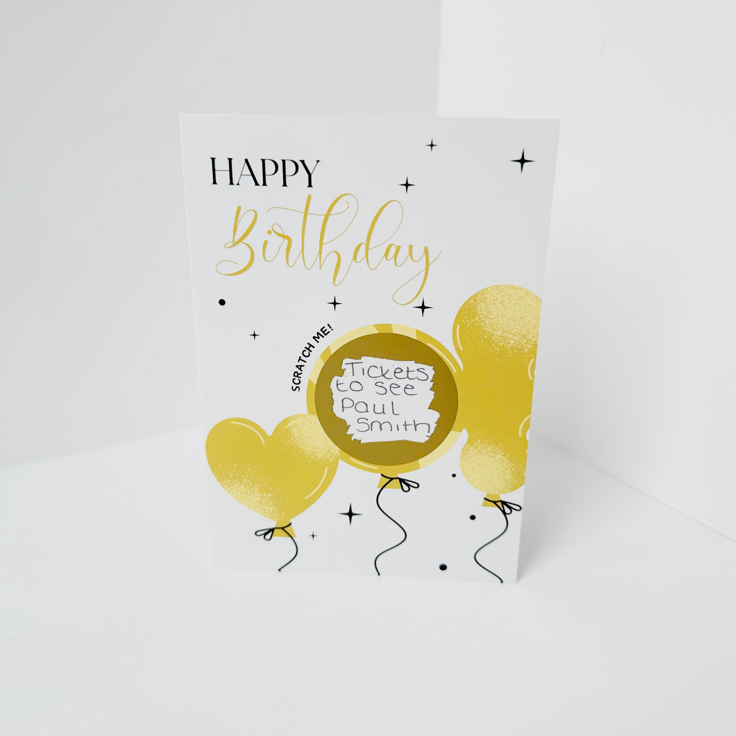 Birthday DIY Scratch Reveal Card - Gold Balloons