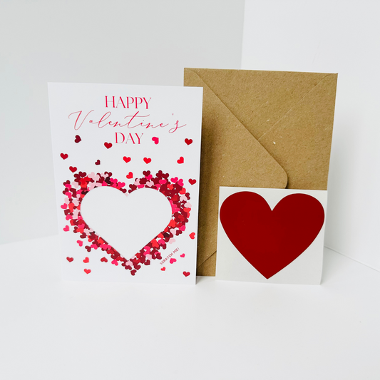 Valentine's DIY Scratch Reveal Card - Red Scatter Hearts