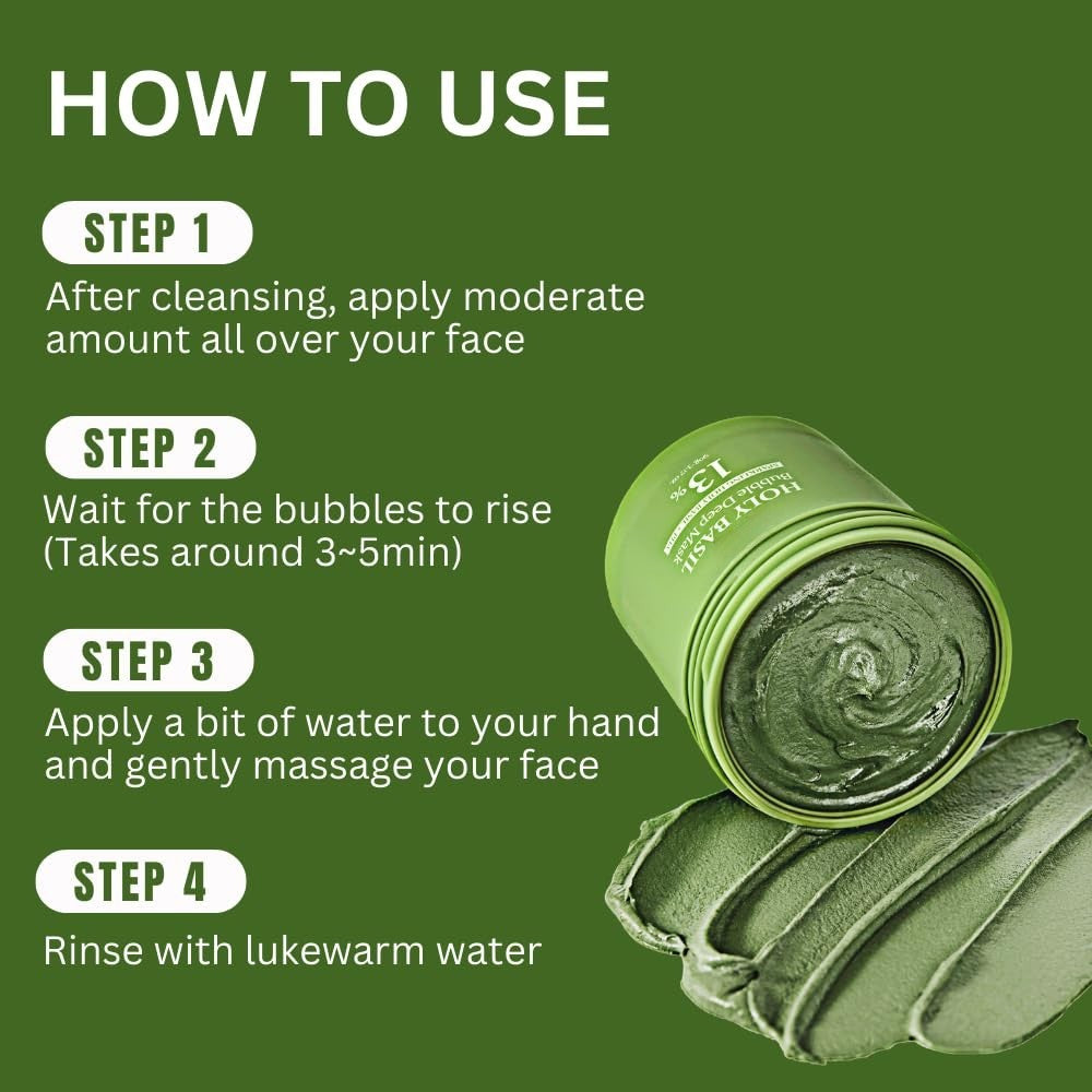 Holy Basil Bubble Deep Mask with Korean Clay & PHA for Pores, Blackheads & Blemishes