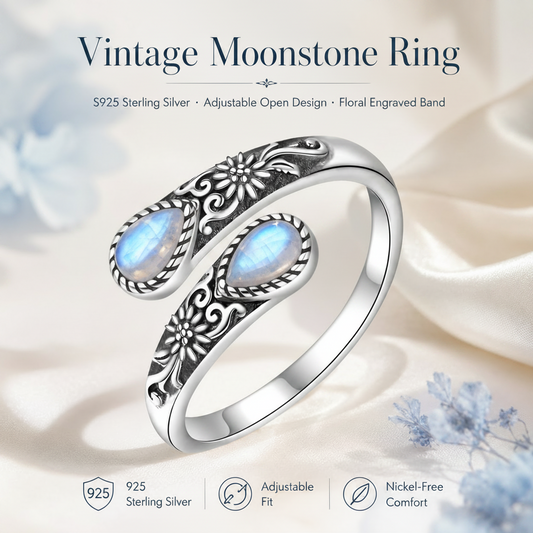 Moonstone Bloom Adjustable Ring