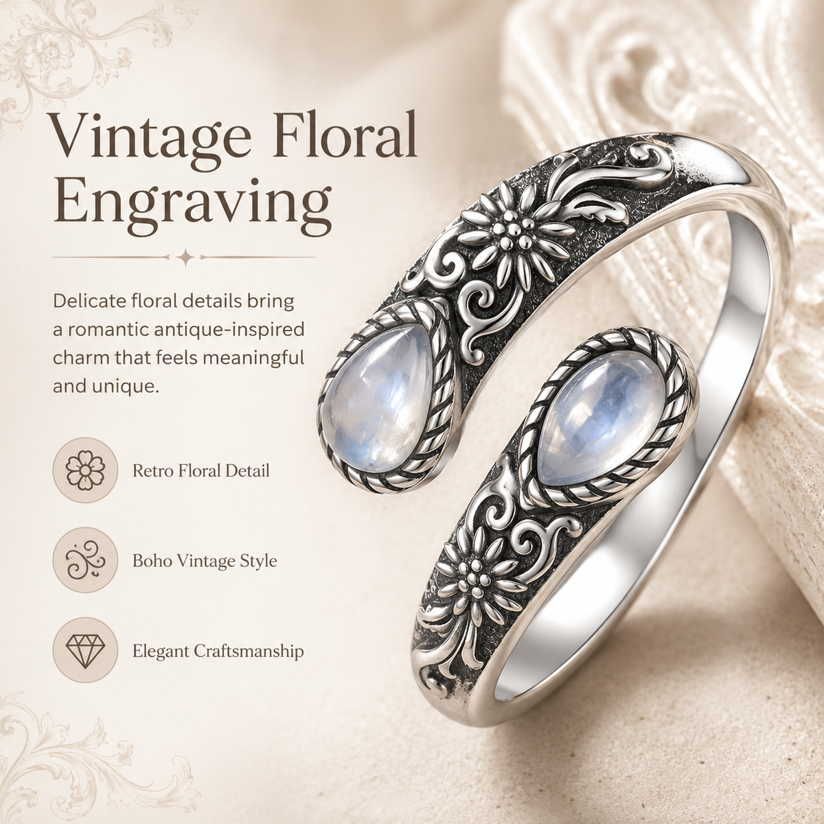 Moonstone Bloom Adjustable Ring