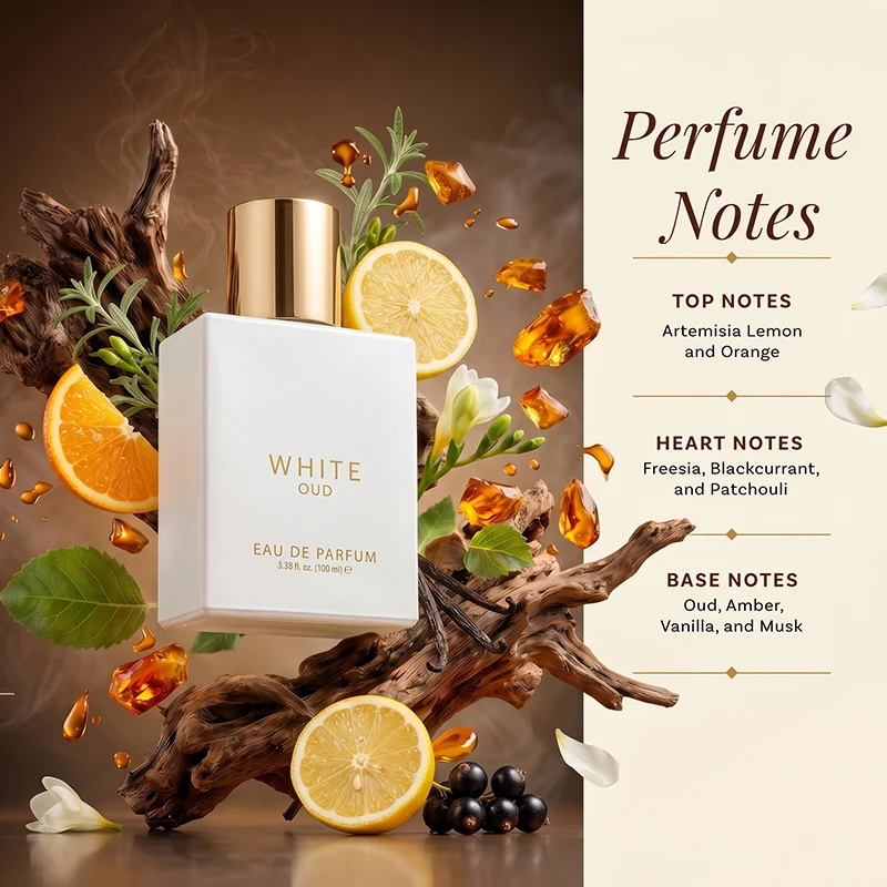 White Oud Perfume, Floral Spicy Amber & Musk Fragrance, Unisex