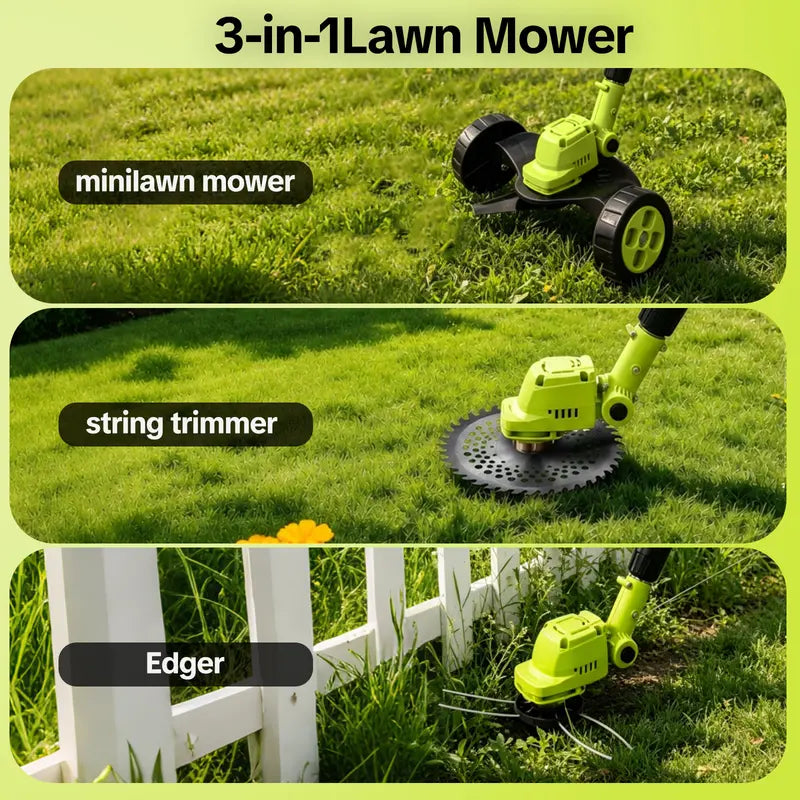 21V 3-in-1 Cordless Grass Trimmer with 2 Batteries