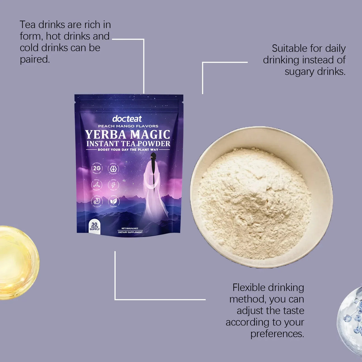 Instant Yerba Mate Tea Powder - 180g Dietary Supplement for Natural Energy Support and Gut Health - Refreshing Daily Drink for Adults - Unisex