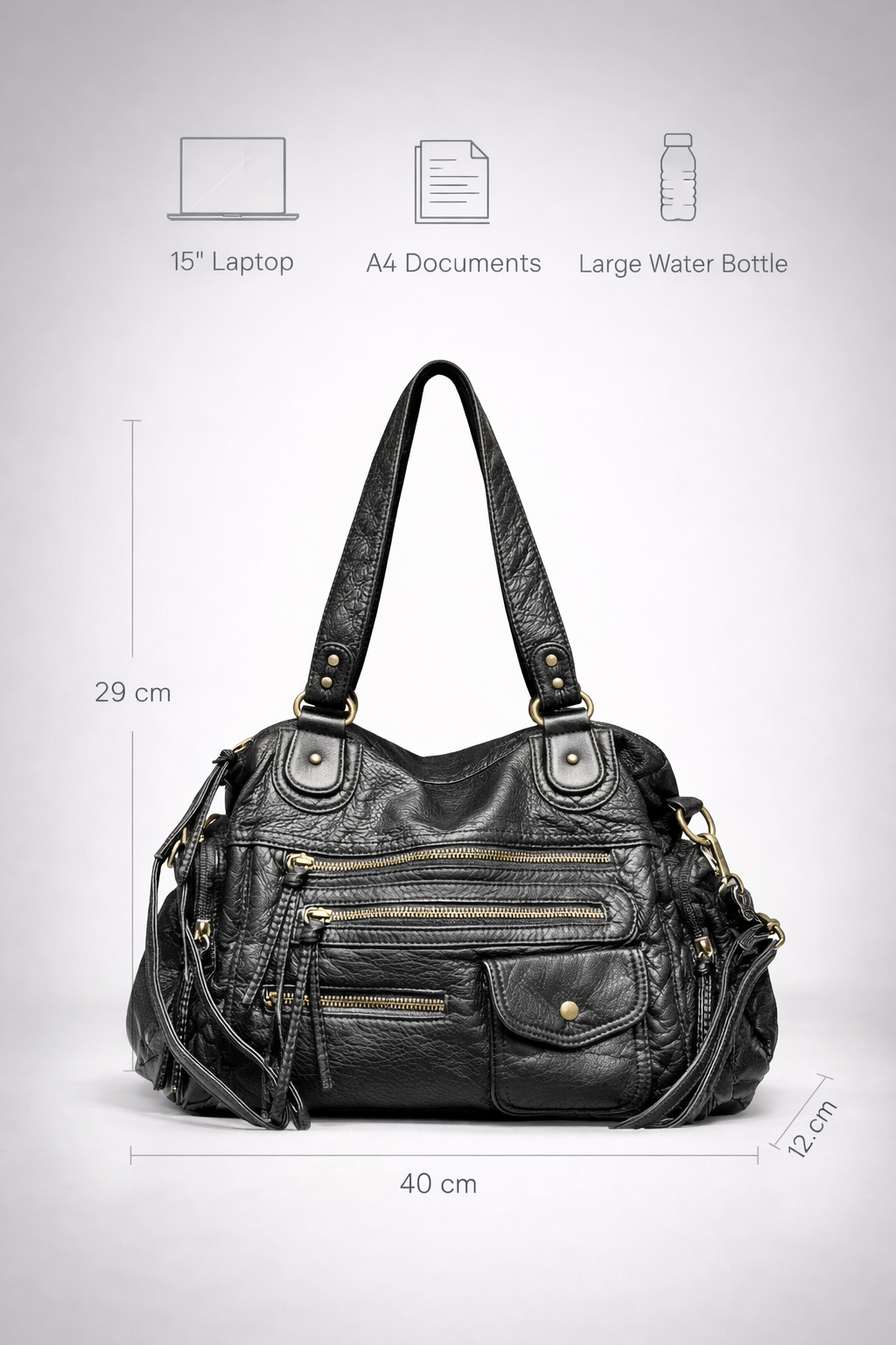 Black go-to shoulder handbag for school | Urbino