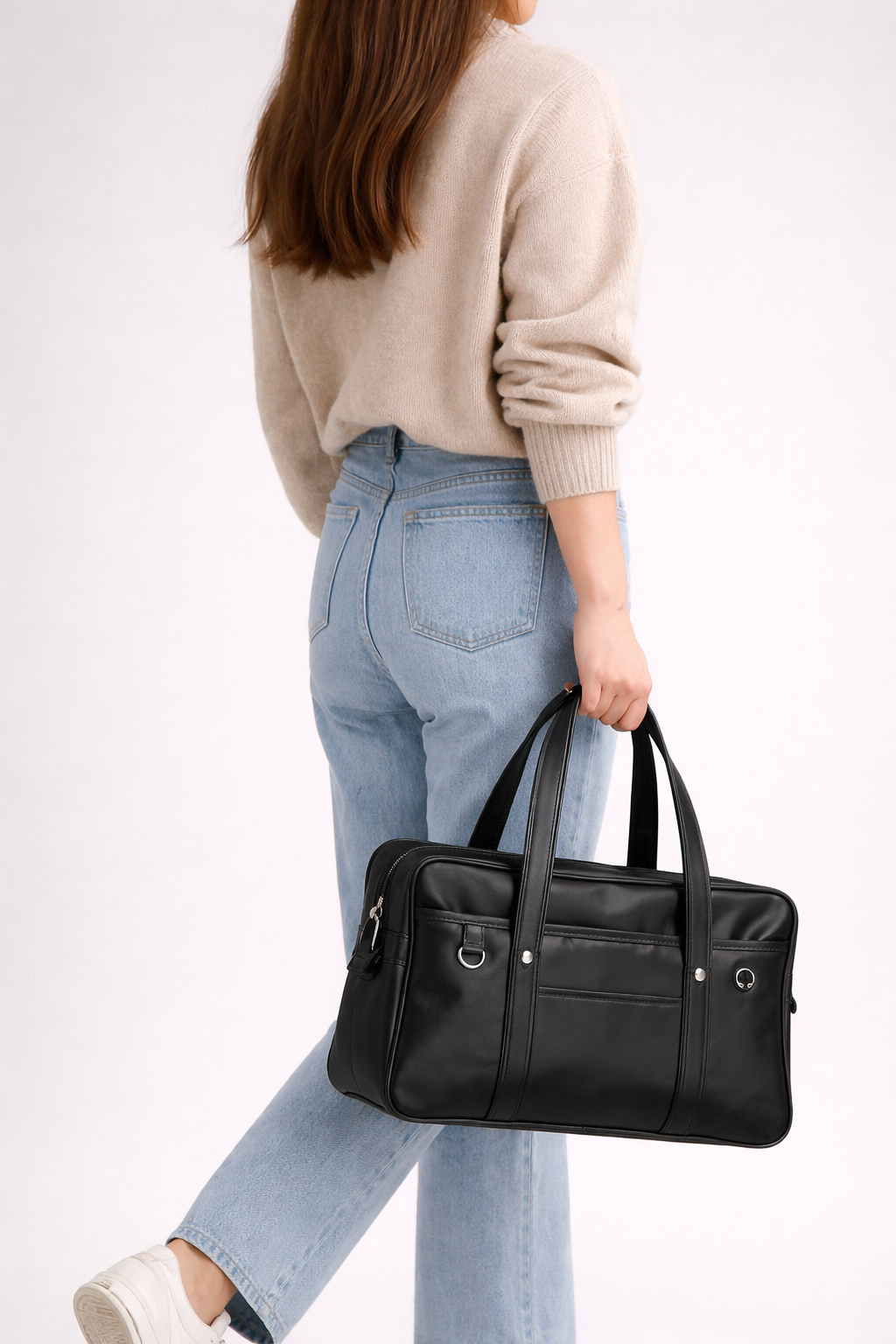 Black handbag for school in smooth vegan leather | Orvieto