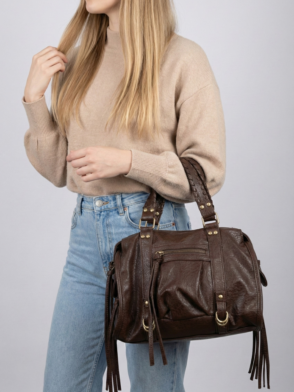 Brown Vegan   Leather Handbag for School | Cortona