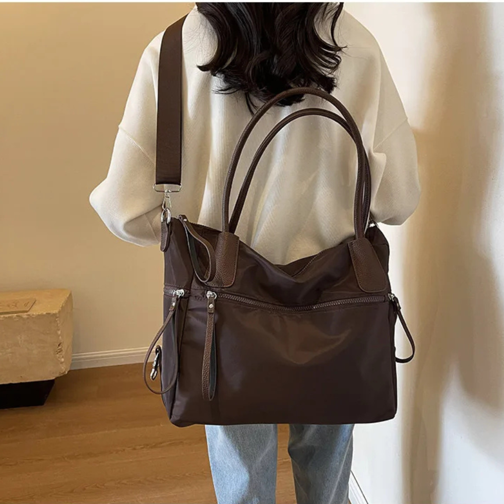 Brown Nylon Tote Bag for School – Warm & Durable | Lisbon