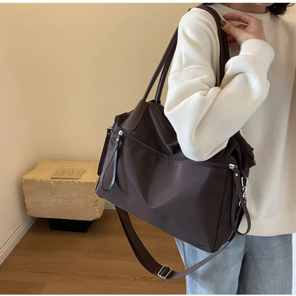 Brown Nylon Tote Bag for School – Warm & Durable | Lisbon