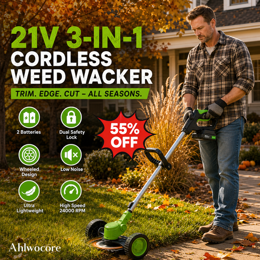 21V 3-in-1 Cordless Grass Trimmer with 2 Batteries