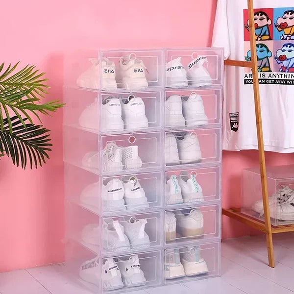 6pcs Clear Shoe Box Stackable Plastic Organizer