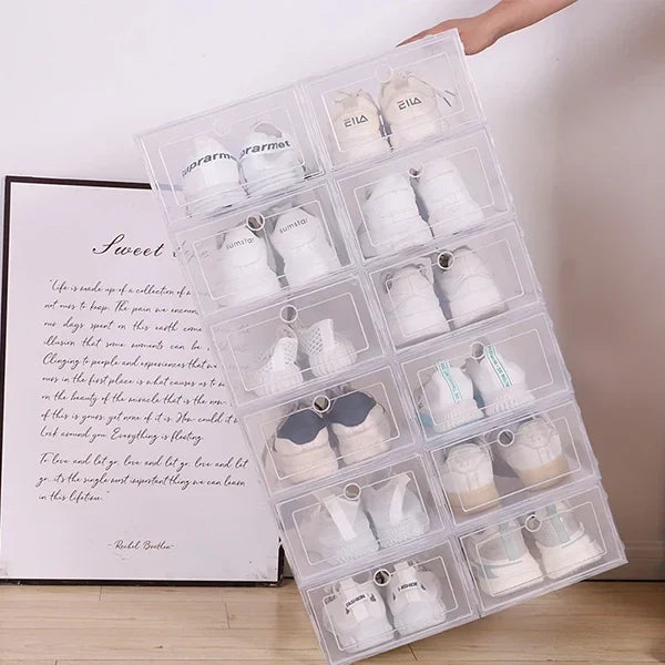 6pcs Clear Shoe Box Stackable Plastic Organizer