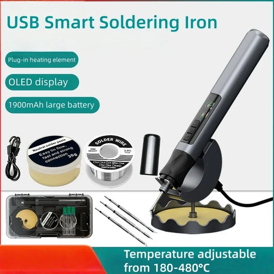 Optimized Product Title Portable USB Wireless Soldering Iron with OLED Digital Display - 1900mAh Lithium Battery Power Tool Set for Electronics Repair - Temperature Range 180-480°C