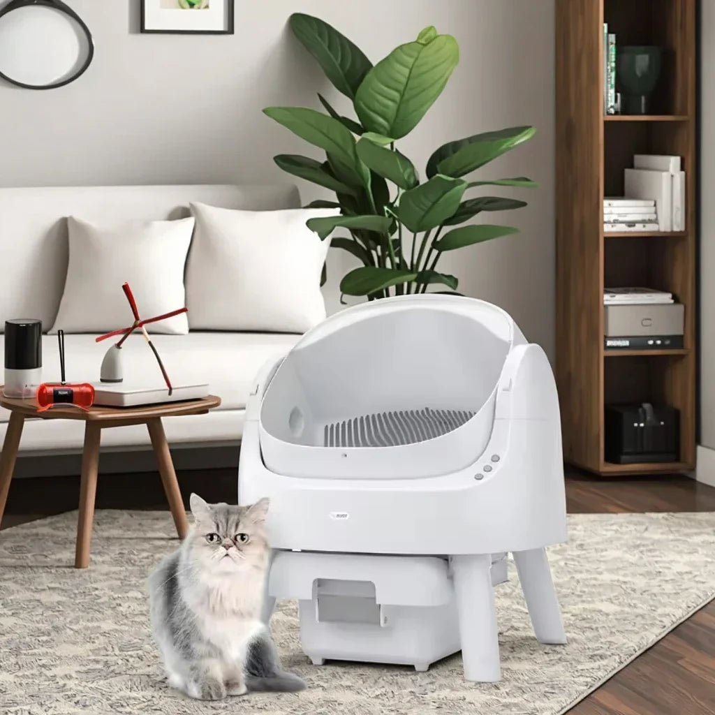 Extra Large Enclosed Cat Litter Box with 65L Capacity - Stainless Steel and Splash-Proof Plastic Pet Toilet with Drawer for Easy Cleaning - Grey