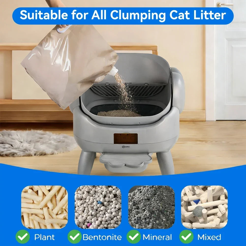 Large Automatic Self-Cleaning Cat Litter Box with Smart App Control - Open Top Pet Toilet with Radar Safety Sensors and Detachable Step - Gray
