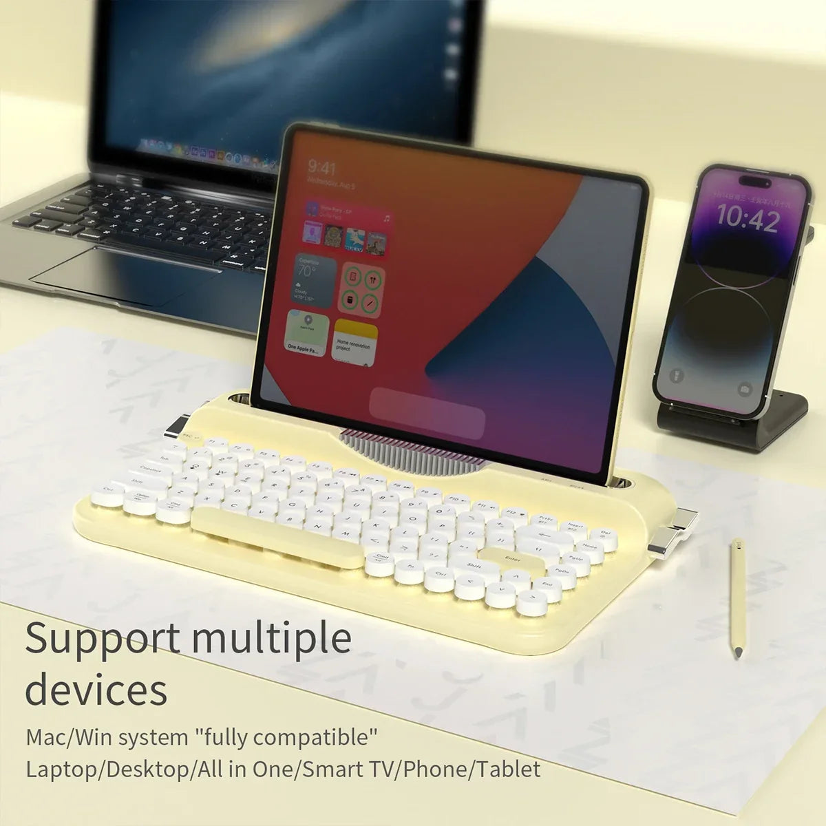 Wireless Slim Membrane Keyboard - Quiet Low Profile 82 Key RGB Backlit Desktop Computer Peripheral for Office Laptop Typing and Gaming