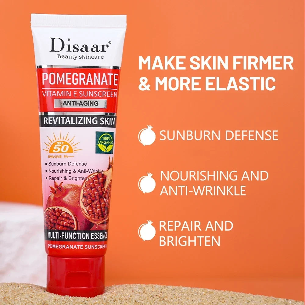 Pomegranate Sunscreen SPF 50 PA+++ with Vitamin E and C - Hydrating Face and Body Moisturizing Cream for Sunburn Protection and Repair