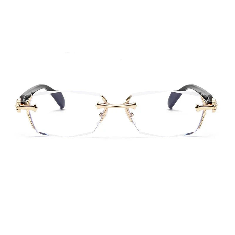 Unisex Rimless Square Reading Glasses - Blue Light Blocking Lightweight Metal Frame Eyeglasses for Men and Women - Presbyopia Corrective Lenses