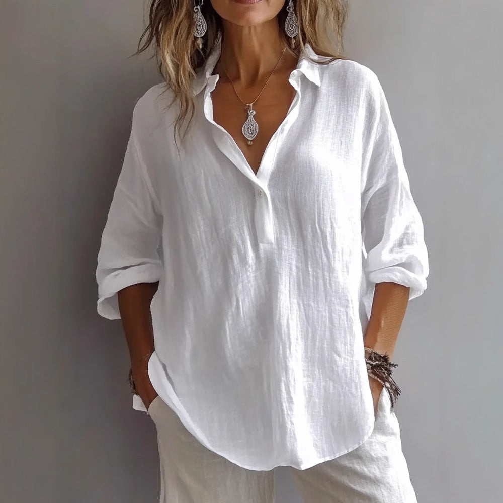 Women's Wide-Sleeve Casual Linen Shirt