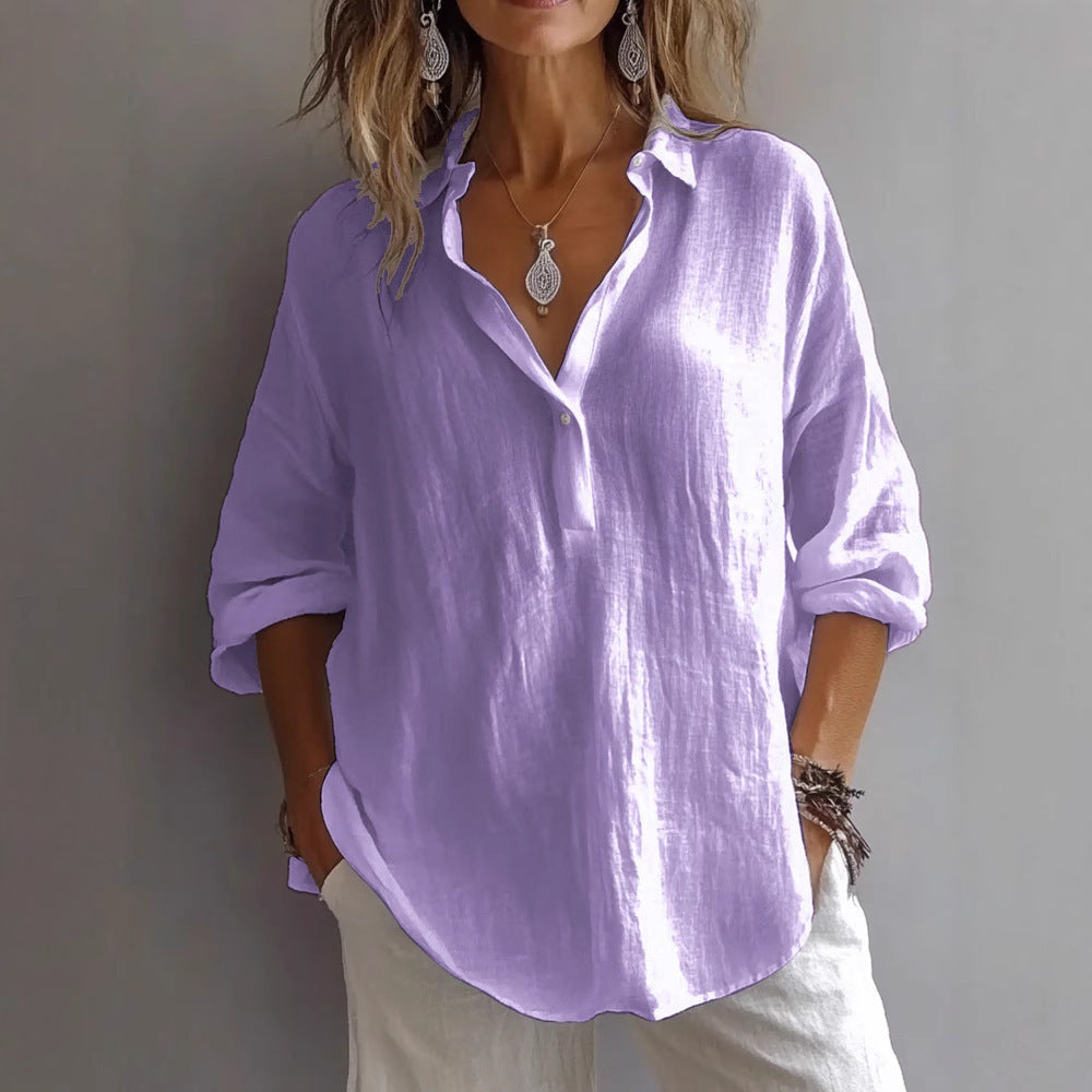 Women's Wide-Sleeve Casual Linen Shirt