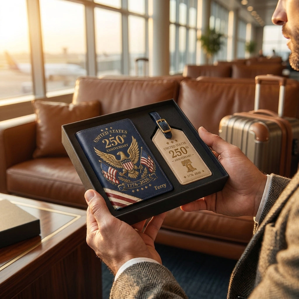 USA 250th Anniversary Passport Cover & Luggage Tag Gift Set
