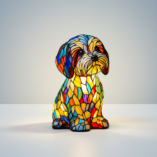 Stained Glass Dog Lamp