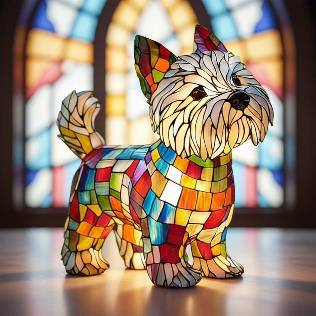 Stained Glass Dog Lamp