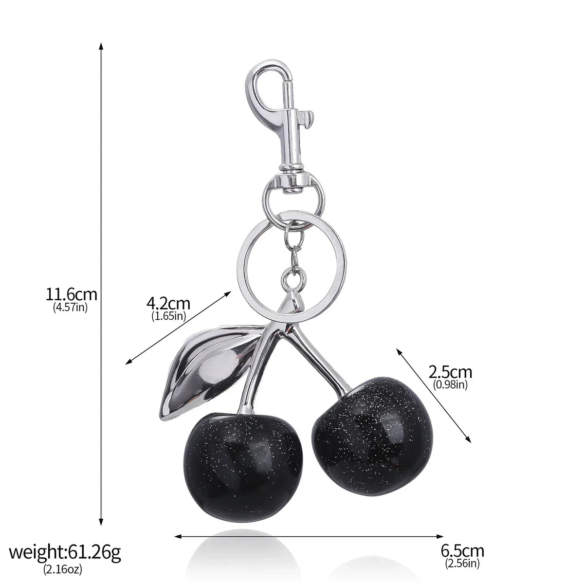 Black Cherry Bag Charm & Keychain – Silver-Tone Metal