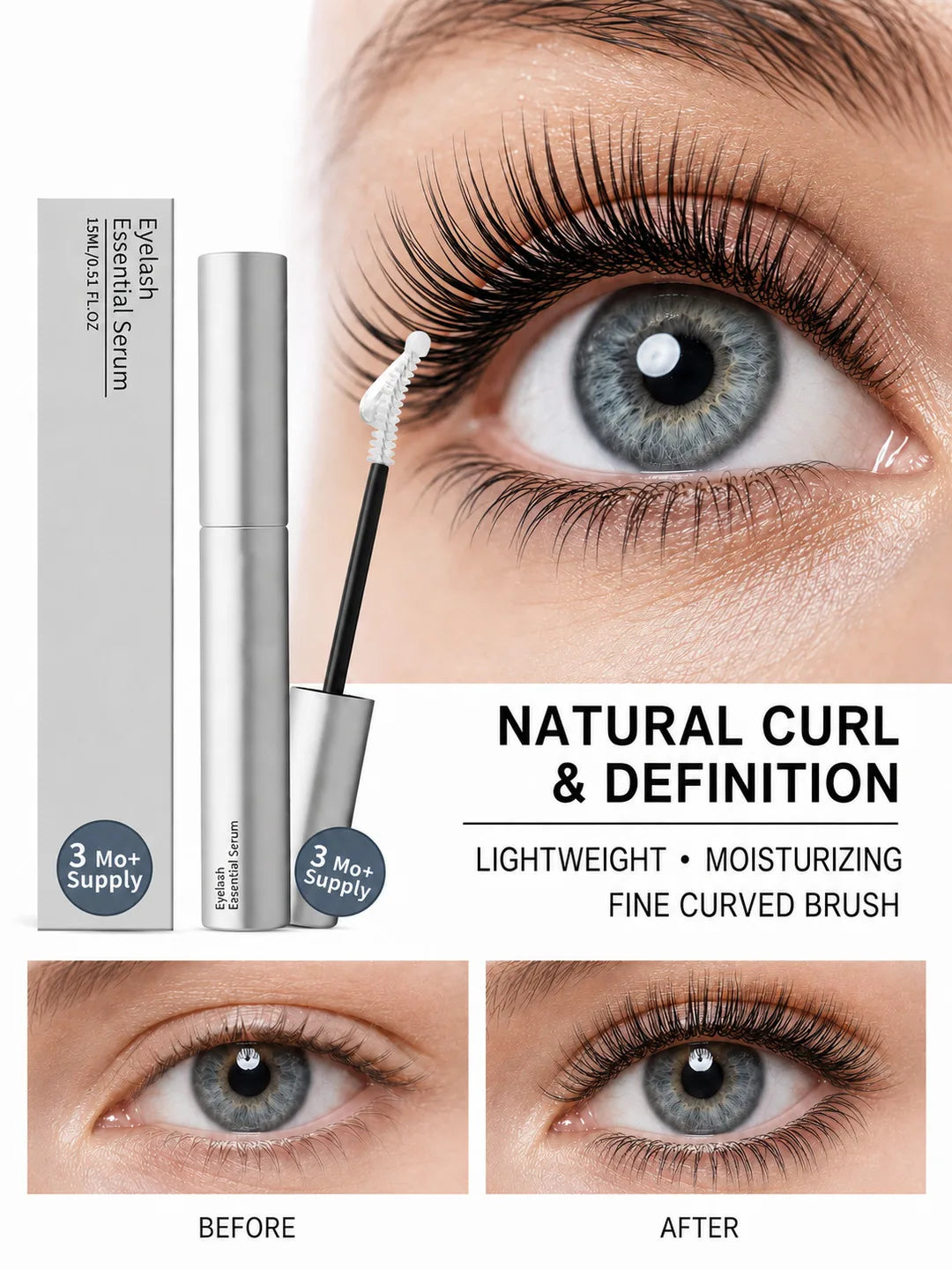 Eyelash and Eyebrow Serum 15ml with Biotin, Castor Oil and Precision Brush