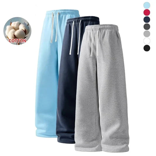 Men's Wide-Leg Sweatpants – Soft Cotton Loose Fit Drawstring Casual Pants