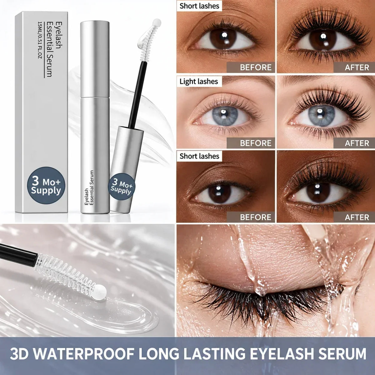 Eyelash and Eyebrow Serum 15ml with Biotin, Castor Oil and Precision Brush