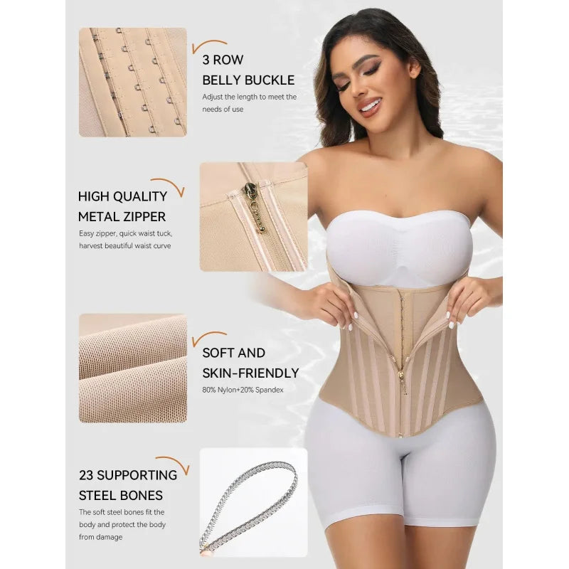 Steel Boned Waist Trainer Corset for Women – Firm Control Waist Cincher, XS–3XL