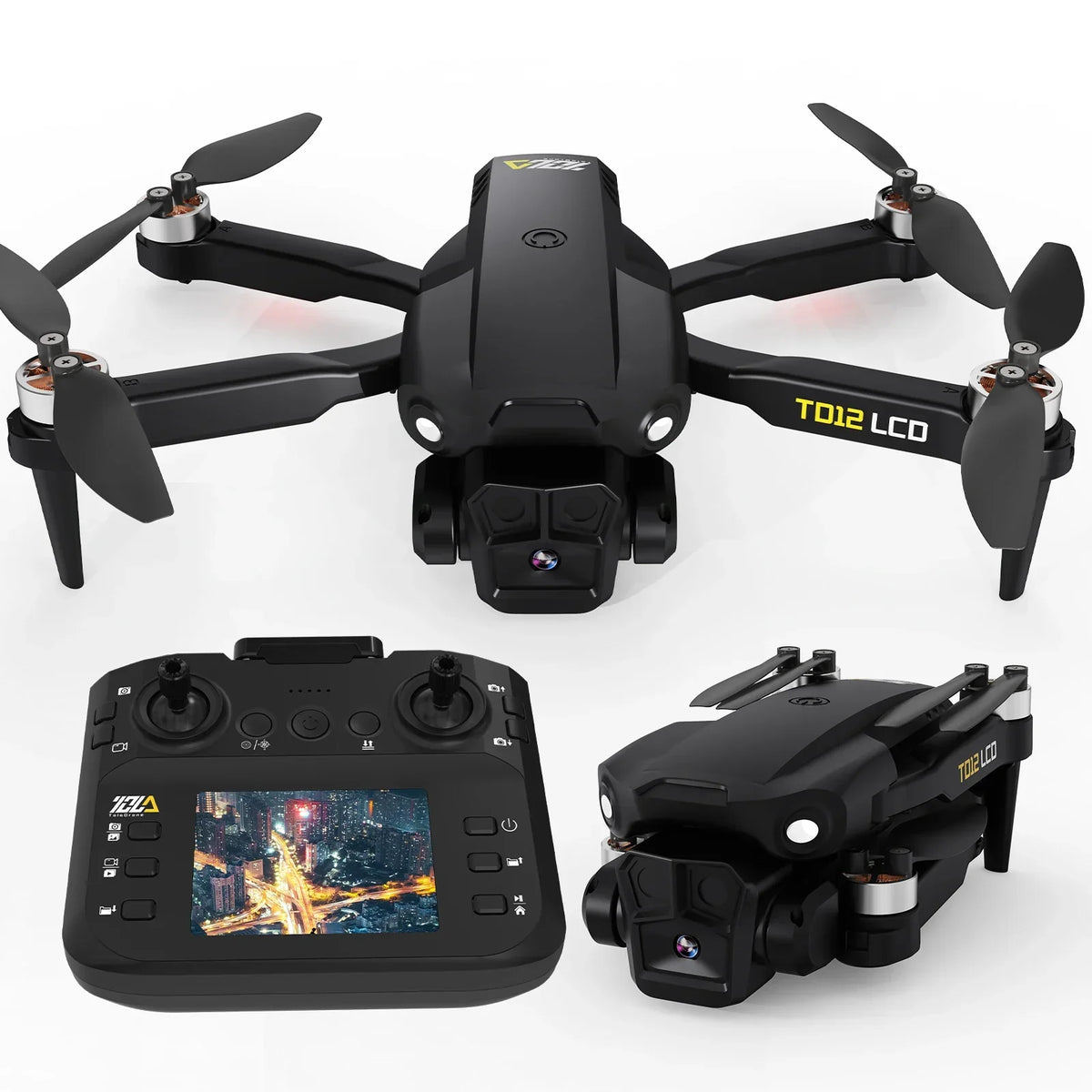 Brushless Motor Drone with LCD Screen Remote Control - Portable Optical Flow Positioning Quadcopter for Beginners - Lightweight Aerial Toy
