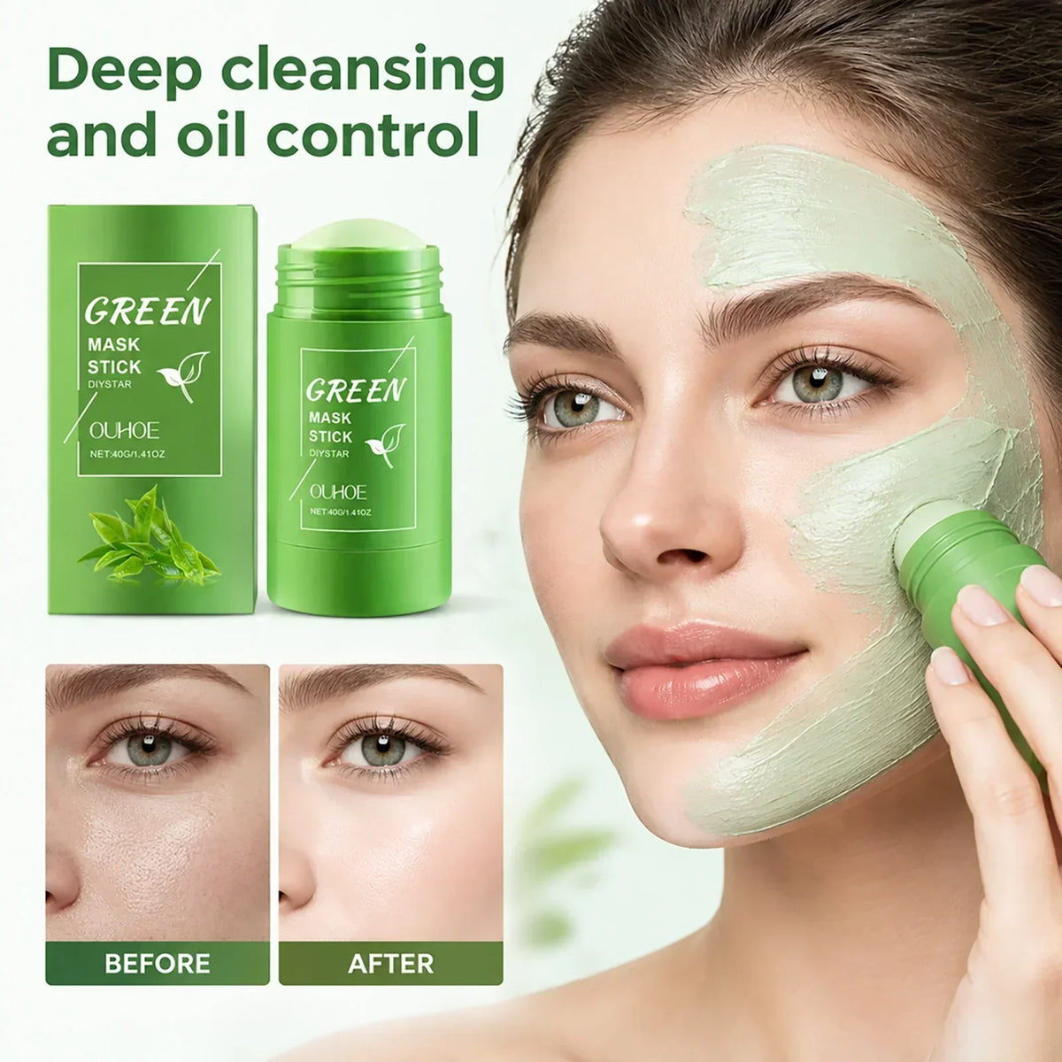 Clay Mask Stick for Deep Pore Cleansing – Kaolin Face Mask with Roller Ball Applicator