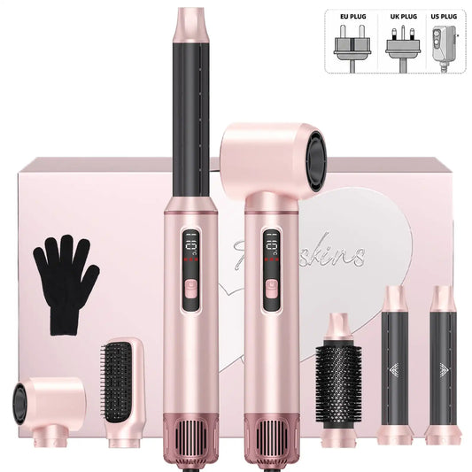 5-in-1 Hot Air Styler and Hair Dryer Brush with 5 Interchangeable Heads and 3 Heat Settings