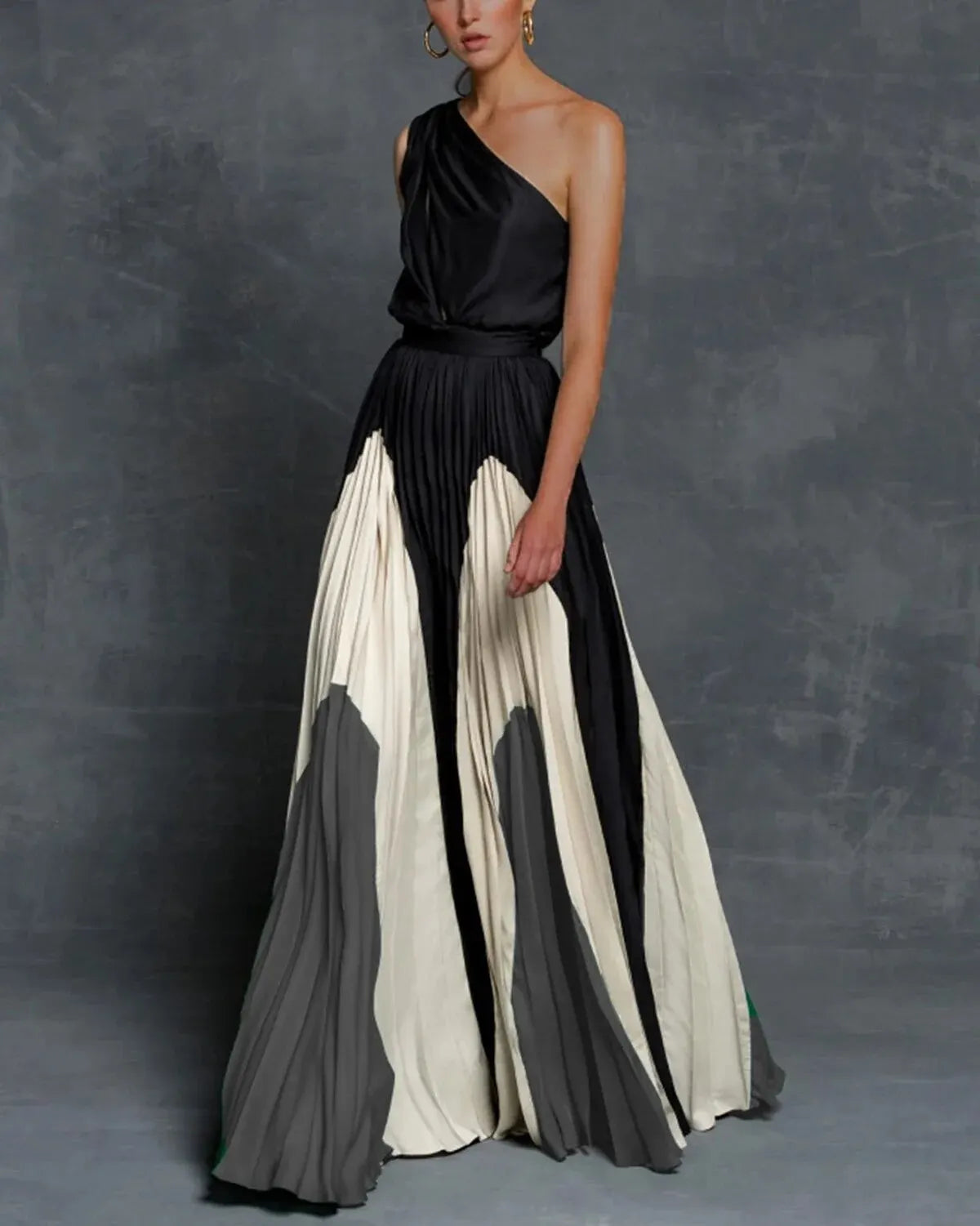 One-Shoulder Pleated Wedding Guest Maxi Dress