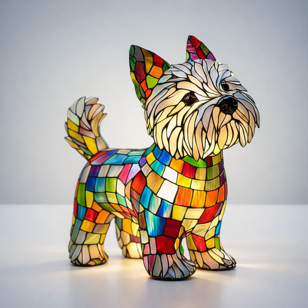 Stained Glass Dog Lamp
