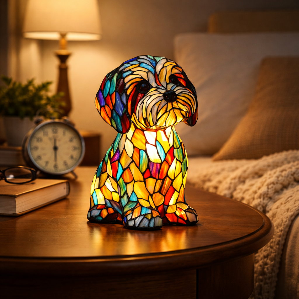 Stained Glass Dog Lamp